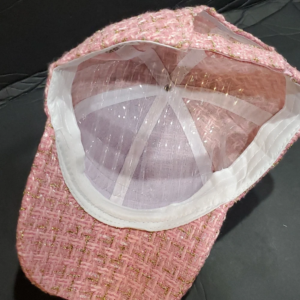 Pink tweed look silver and gold threading baseball‎ style cap brand new